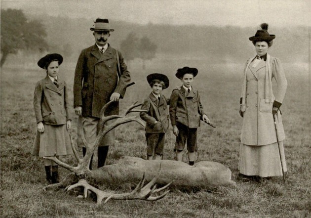 Austrian Archduke Franz Ferdinand in a hunting scene with his famil