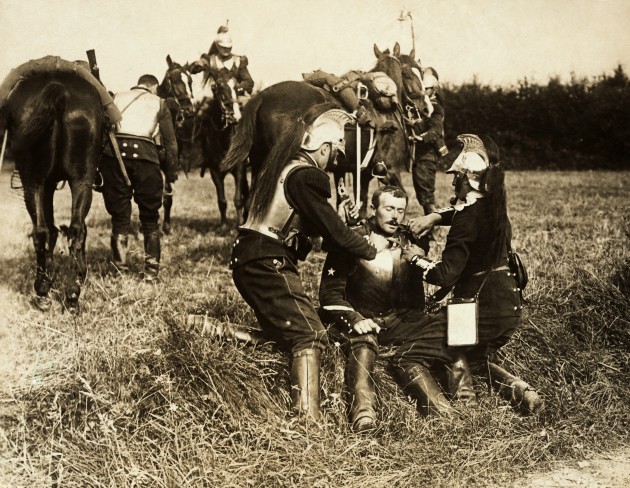 French soldiers attending an injured comrade
