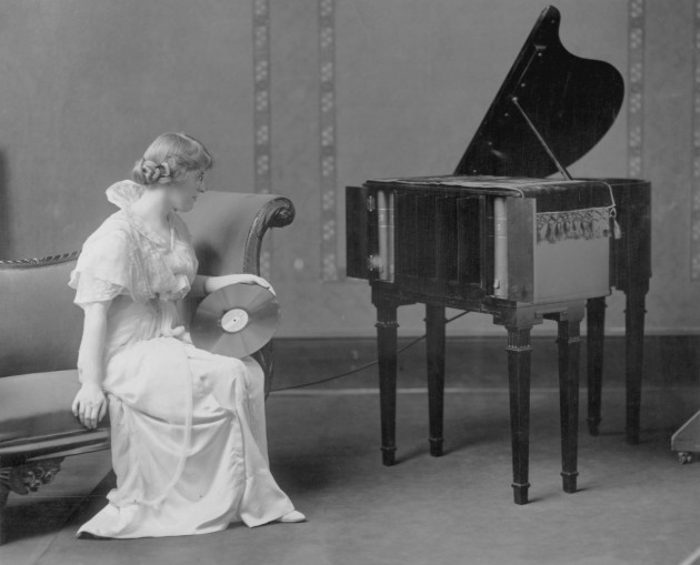 Margaret Woodrow Wilson listening to phonograph