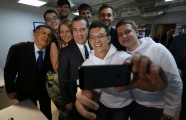 Russian Prime Minister Dmitry Medvedev with students