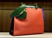 An Hermes extremely rare shiny Vert emerald alligator, rouge Vif ostrich, violet Veau doblis suede and black calf box leather Sac Himalaya bag with gold hardware afp
