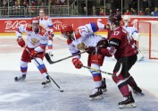 Latvijas hokejisti Hārtlija debijā 'sausā' zaudē Krievijas otrajai izlasei - 12