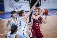 Latvijas U-19 sieviešu basketbola izlase spēlē pret Dienvidkoreju