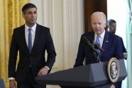 President Joe Biden and British Prime Minister Rishi Sunak arrive for a news conference in the East Room of the White House in Washington, Thursday, June 8, 2023