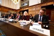 Ambassador-at-Large of the Ukrainian Ministry of Foreign Affairs, Anton Korynevych, and Director General for International Law of the Ukrainian Ministry of Foreign Affairs, Oksana Zolotaryova attend a hearing as Russia begins presenting its objections against the jurisdiction of the World Court in a genocide case brought by Ukraine which claims Moscow falsely applied genocide law to justify its February 24, 2022 invasion, in The Hague, Netherlands, September 18, 2023