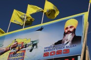A mural features the image of late Sikh leader Hardeep Singh Nijjar, who was slain on the grounds of the Guru Nanak Sikh Gurdwara temple in June 2023, in Surrey, British Columbia, Canada September 18, 2023
