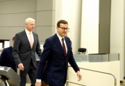 Polijas premjerministrs Mateušs Moraveckis un Latvijas premjers Krišjānis Kariņš kopīgā preses konferencē  - 2